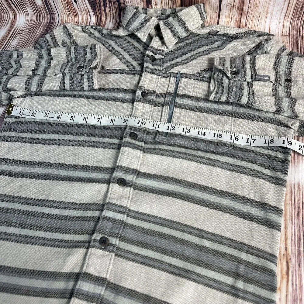 Ascend Mens Size Small Stripe Flannel Button Up Casual Shirt Zip Pocket - Picture 3 of 7